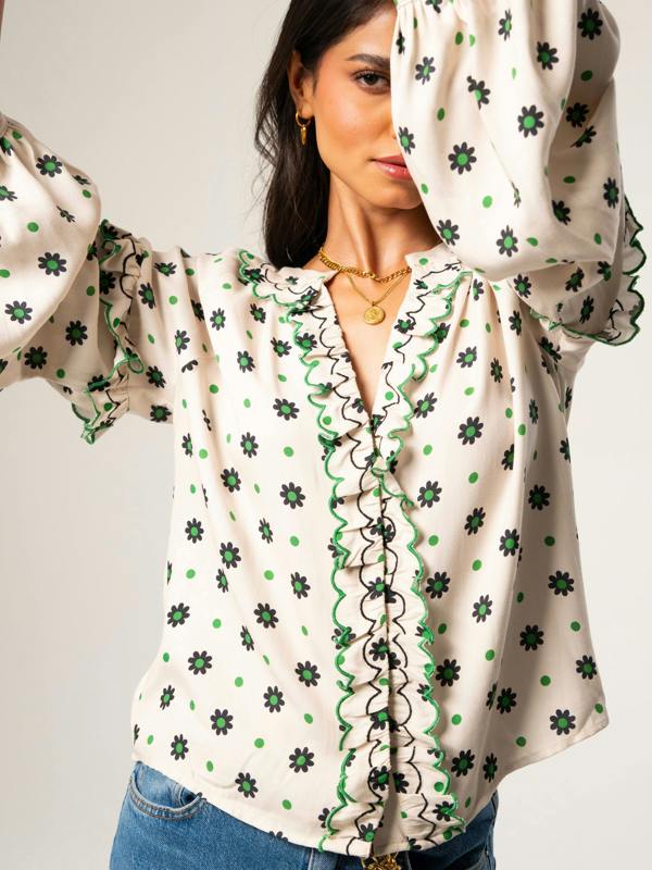Rose & Nancy Joyce Cream Daisy Polka Dot Blouse