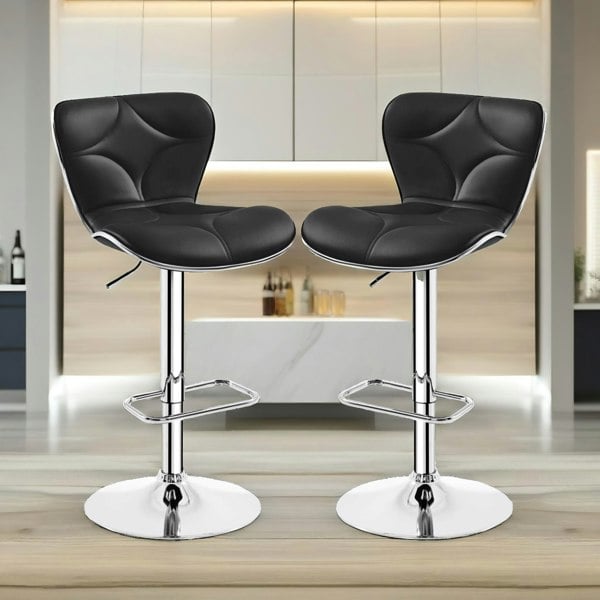 Rafaelo Mobilia Set Of 2 Height Adjustable 360 Swivel Bar Stools With Shell Backrest Black