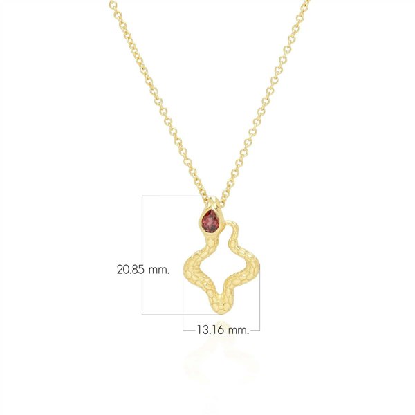 253N365701925 ECFEW™ Garnet Snake Pendant Necklace in Gold Plated Sterling Silver Dimensions