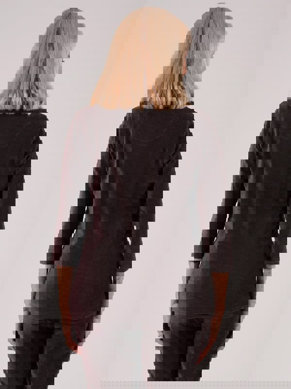 PennyPlain Ribbed Velour Cowl Neck Top - Dark Latte