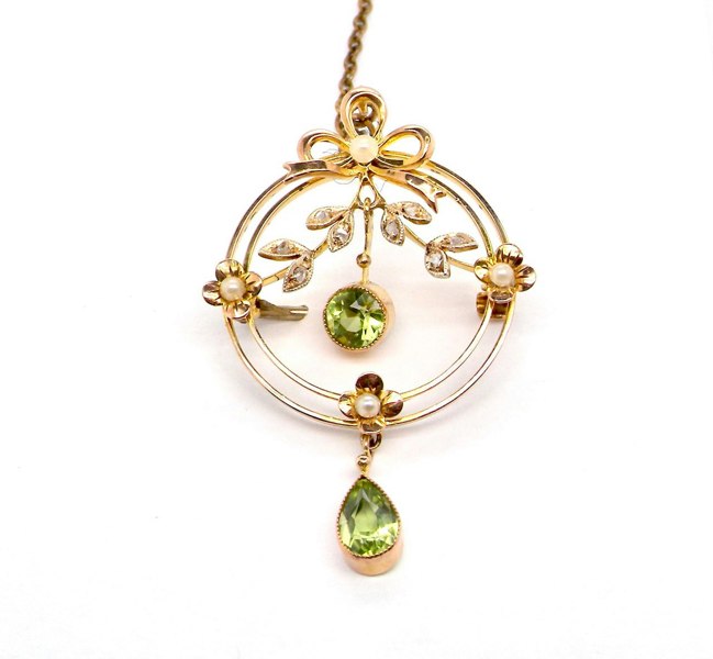 early 20th century antique pearl and peridot brooch