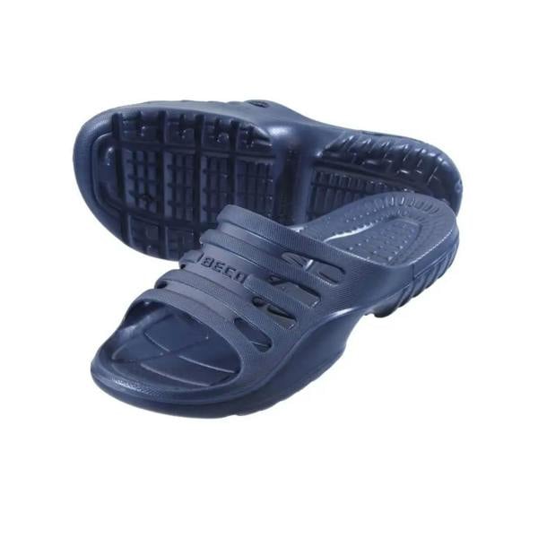 BECO navy pool sauna slippers for women with textured sole and strap