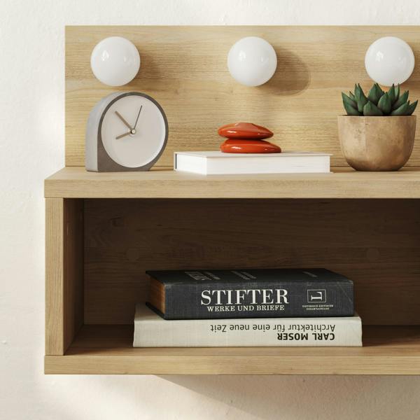 Decortie Floating Bedside Table with 3 LED Lights 30cm Modern Wall-mounted Open Shelf for Storage, Bedroom