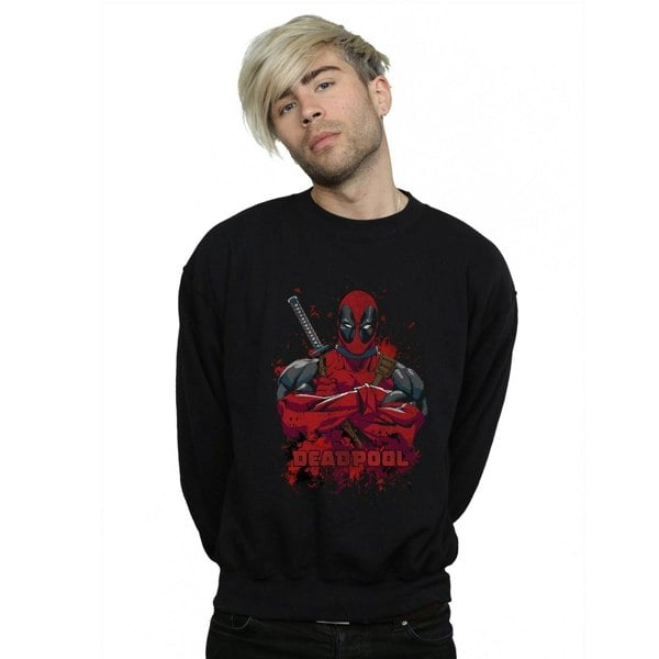 Marvel Mens Deadpool Pose Splat Sweatshirt - Black