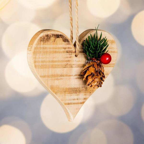 5cm Wooden Craft Heart Shape Hanging Christmas Decoration with String image 6