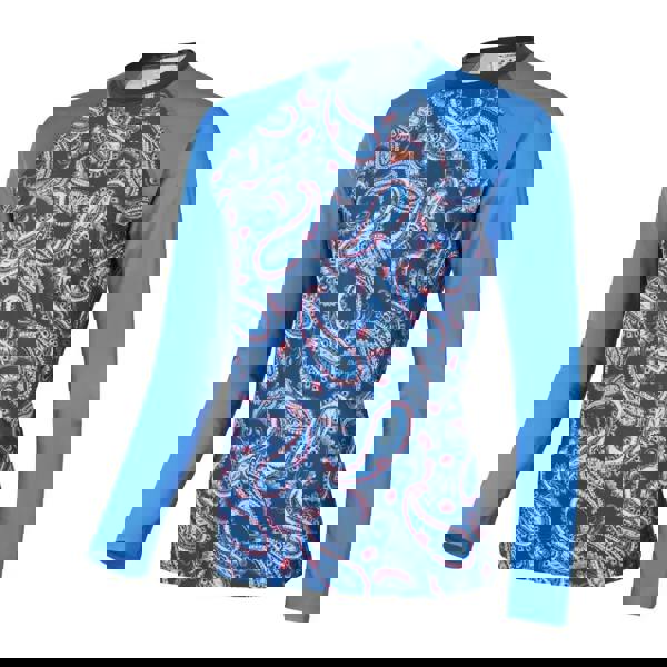 Speedo long sleeve panel printed swim tee in blue pink paisley