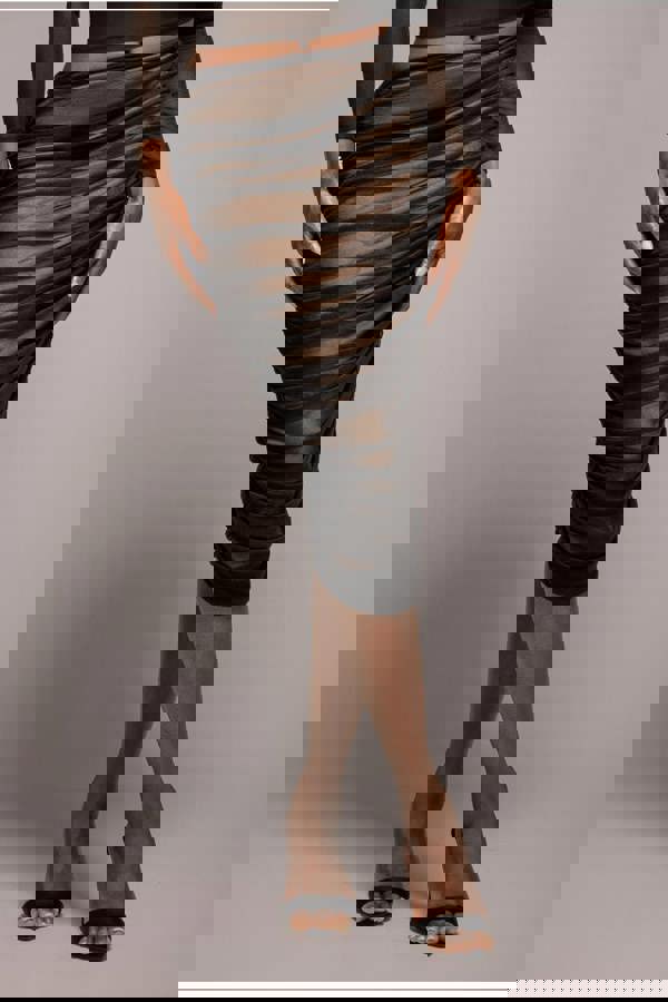 Gathered Side Mesh Midi Skirt - Black SK58