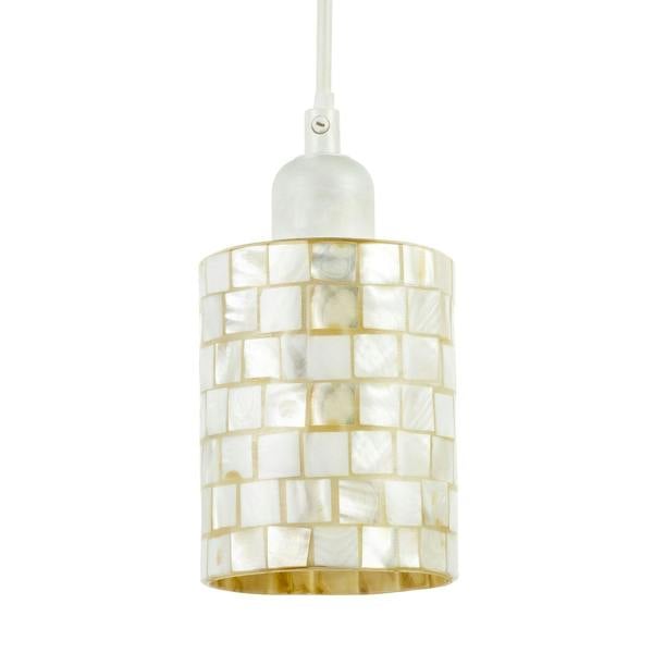 Modern Cylindrical Pendant Light Shade Mother of Pearl Style Mosaic Image 1