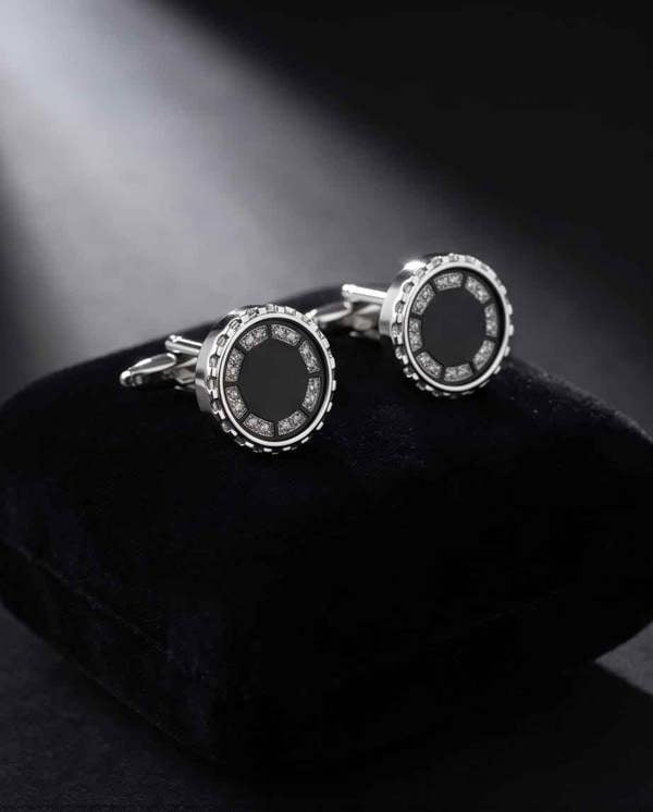 Luxe Black Dial & Crystal Embellished Cufflinks