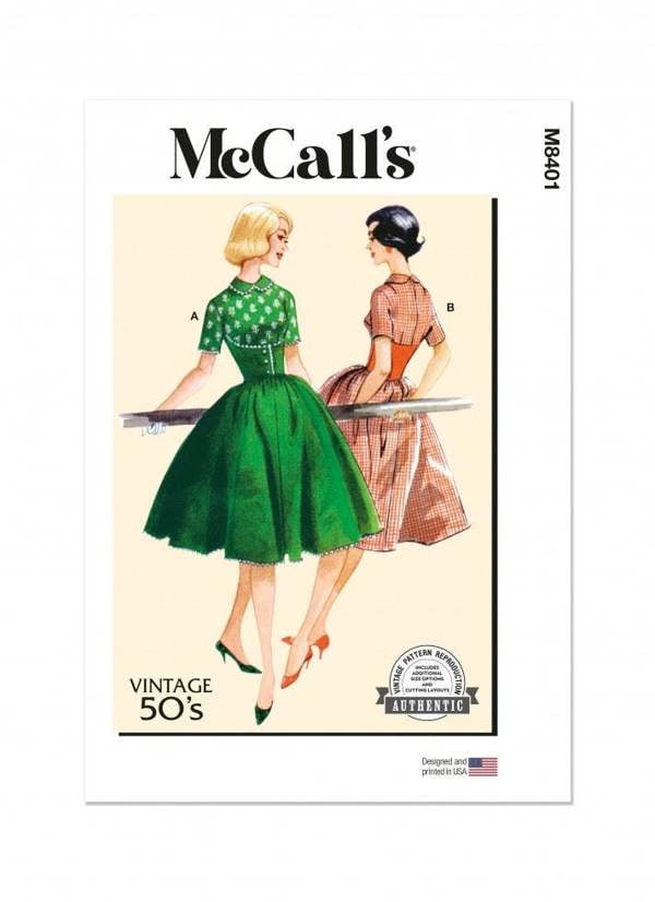 McCalls 8401 Paper Sewing Pattern – Women's Vintage Dress, Easy