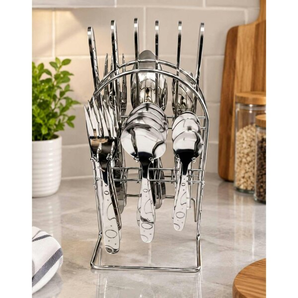 Dyzi 24 Piece Stainless Steel Cutlery Set with Storage Stand Silver
