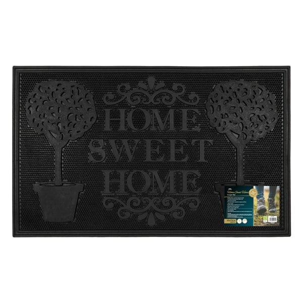 JVL Home Sweet Home Scraper Rubber Pin Doormat, 45x75cm, Black
