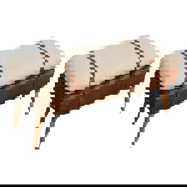 Artisan furniture Solid Wood BouclÃ© Buffalo Hide Leather Bench