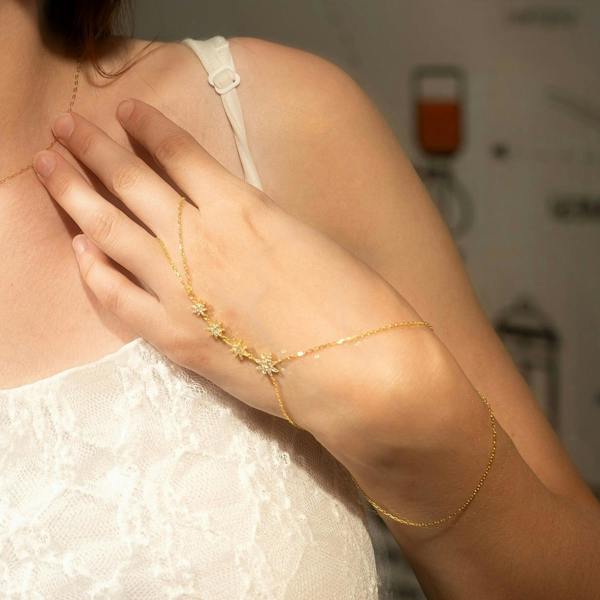 Spero London Stars Of Universe Sterling Silver Gold Plated Hand Chain Ring