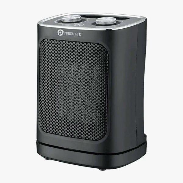 PureMate 1800W Ceramic Tower Fan Heater with Automatic Oscillation Black