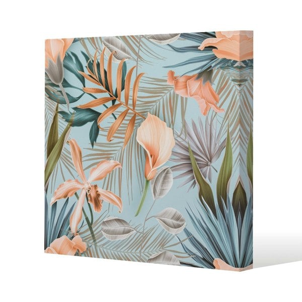 Benjamin Tate Design Pink Tropical Flowers Slim Style Canvas Print  50x50cm , 15mm Slim Real wood.