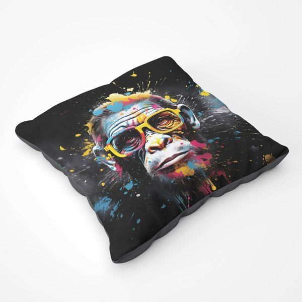 Warren Reed Coloured Splashart Monkey Face Floor Cushion