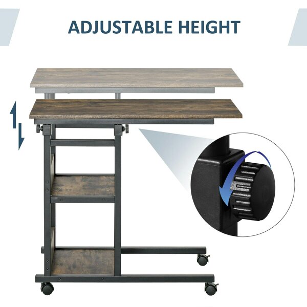 Wyld Haus Comiro Metal Black Industrial Sofa Side Table With 3 Tier Shelves with Lockable Wheels
