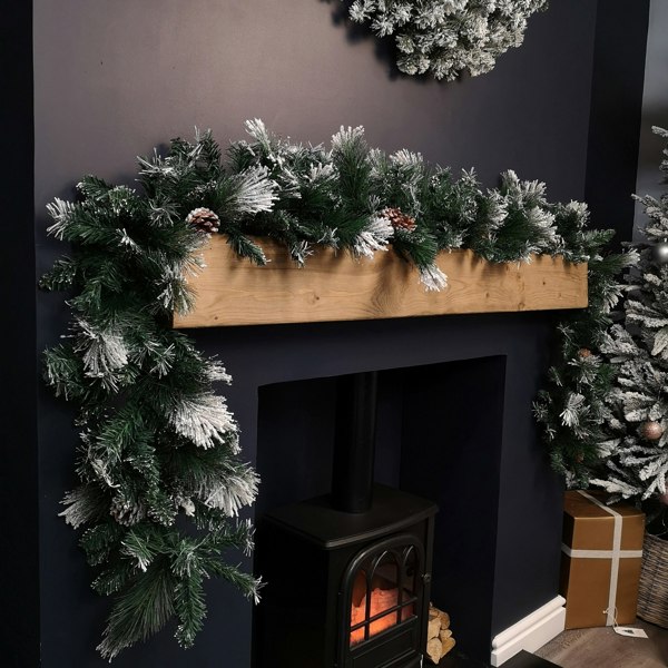 Samuel Alexander 2.7m Snow Flocked Christmas Garland with Pine Cones and Mixed Needles