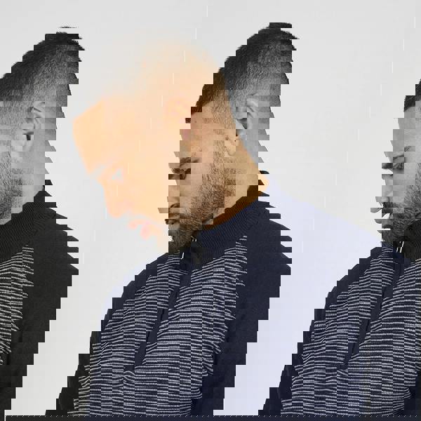 Brave Soul Navy Quarter Zip Funnel Neck Jumper - Navy Image 4