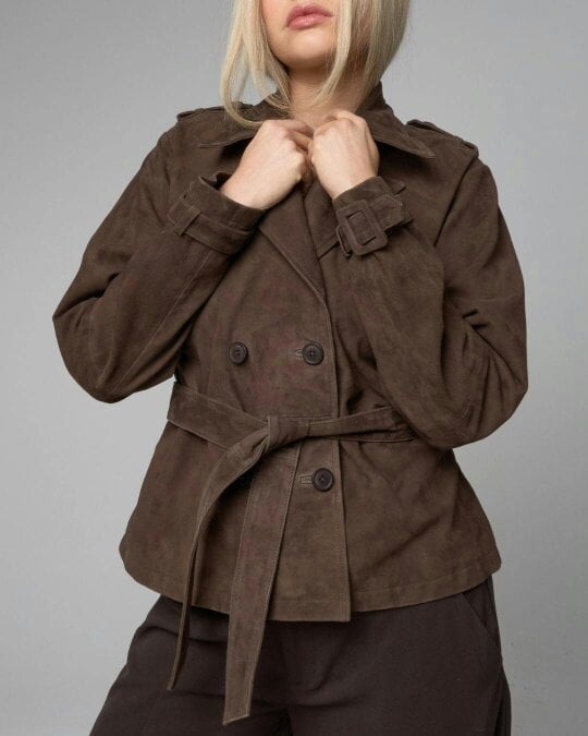 Barneys Originals Women's Cropped Real Suede Trench Coat