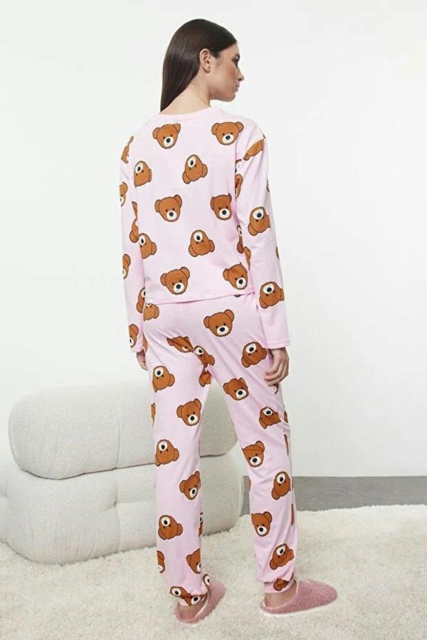 Hoxton Gal 100% Cotton Knitted Pajama Set with Teddy Bear Print