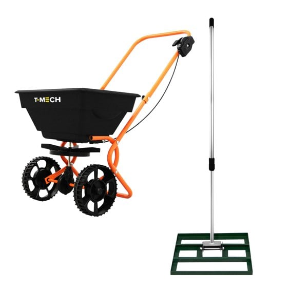 T-mech Rotary Spreader & 50cm Lawn Leveller - Green