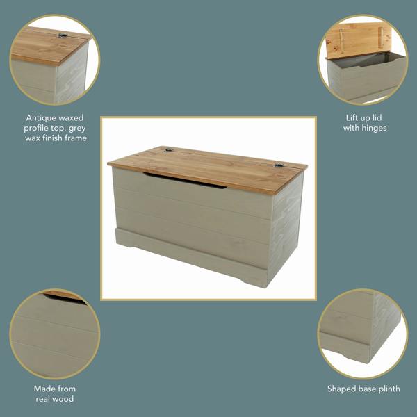 Core Products Corona Grey Modern Storage Trunk Chest, Waxed Pine