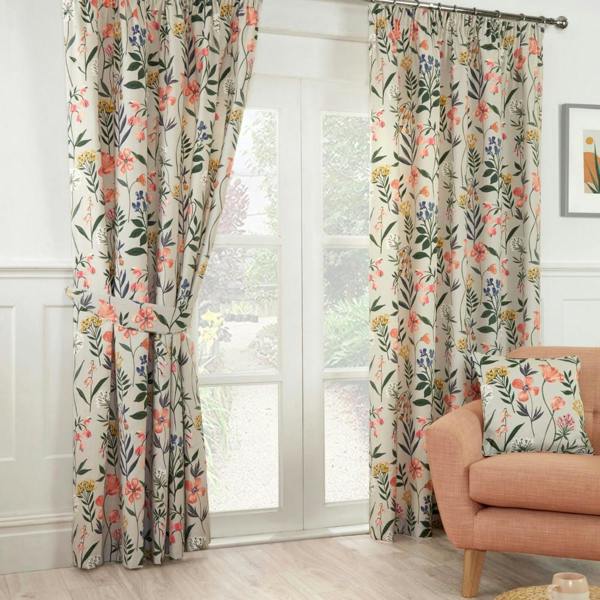 Sundour Meadow Ready Made Floral Pencil Pleat Curtains Multi