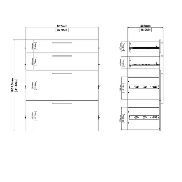 Wyld Haus Dris White Wooden Bookcase 2 Shelves 4 Drawers