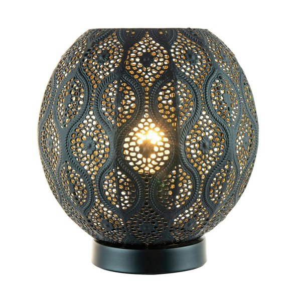 Floral Moroccan Table Lamp in Matte Black Traditional and Vintage Design Image 1