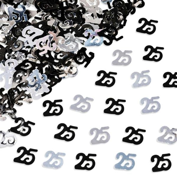 25th Birthday Metallic Confetti Table Decoration Set in Black and Silver, Party Pack Options image 4