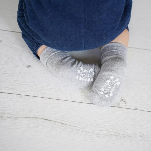 Little Sock Co. Non-Slip Stay on Baby, Toddler & Child Socks - 5 Pack in Grey 0-6 years - School Socks