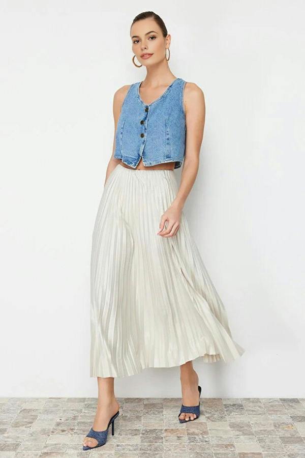 WOVCOR Pleated Maxi Stretch Knit Skirt