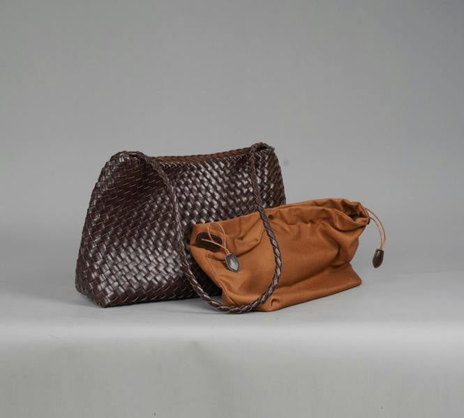 RIMINI Hand Weaving Vegan Leather Shoulder Bag 'Suzy' - Dark Brown