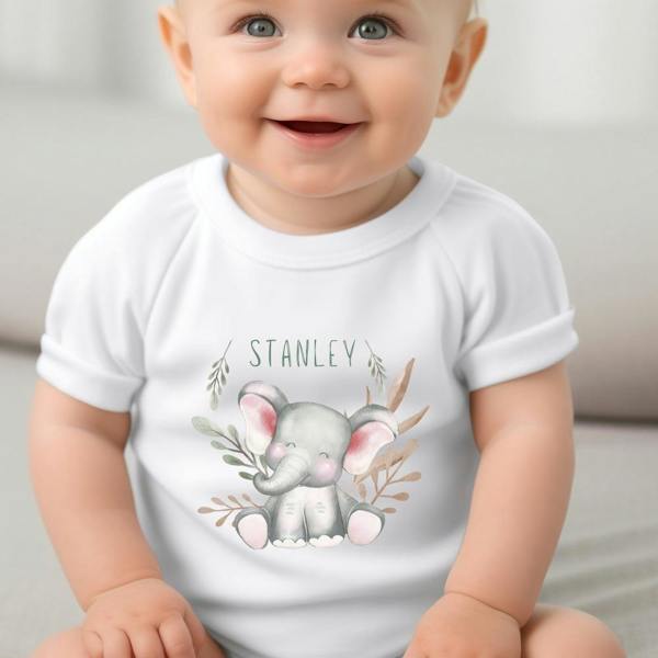Personalised Happy Elephant Gift Hamper Baby Gift Box - Teddy & Vest