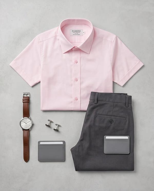 Pamoni Soft Pink Fine Cotton Short-Sleeve Shirt