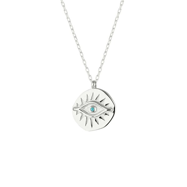 Spero London Eye Coin Sterling Silver Evil Eye Necklace