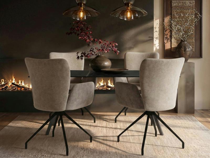 SOLACE+CO Emil Glass Dining Table with Kora Chairs Set