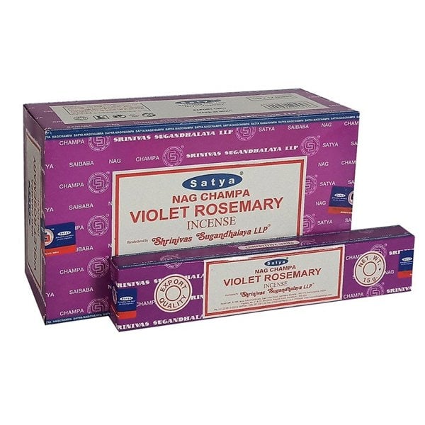 Serano Set of 12 Packets of Violet Rosemary Incense Sticks by Satya