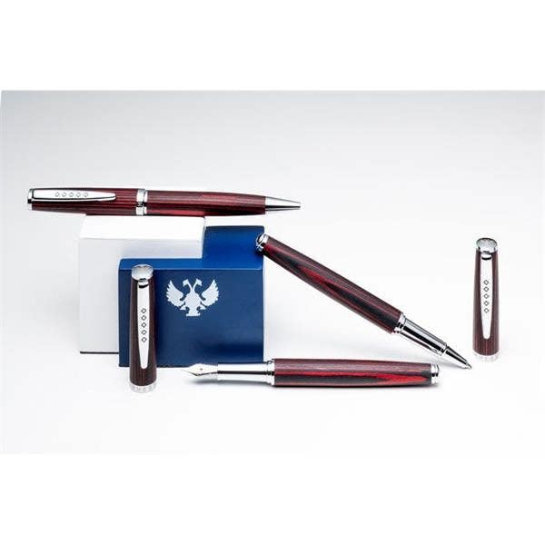 Tom Hessin Edinburgh Collection Forth Bridge Red Rollerball Pen With Chrome Trim