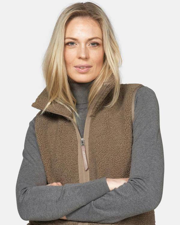 Ilse Jacobsen Long Pile Womens Gilet - Greige 105 | CHO | Designer Womens Pile Gilets