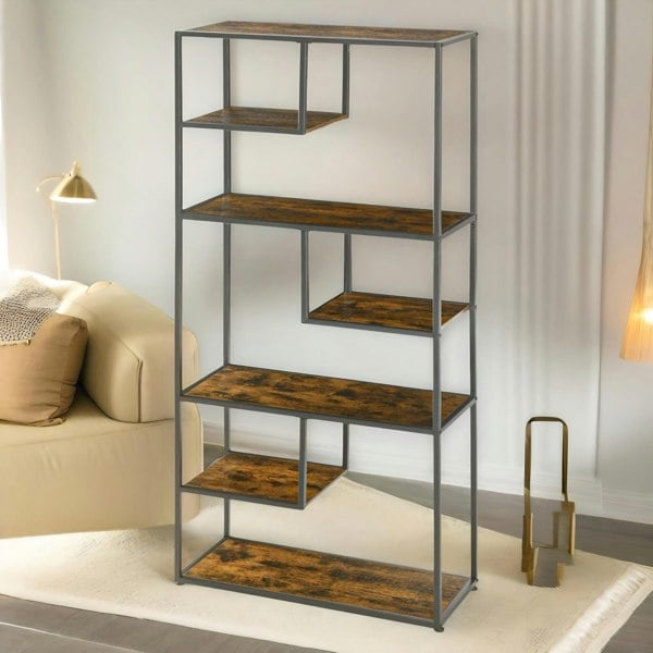 Rafaelo Mobilia 180CM Industrial 7 Tier Bookcase Rustic Brown