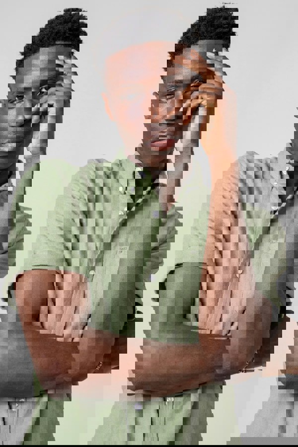 ENORSIA Mens Cotton Linen Roll-Up Sleeve Shirt