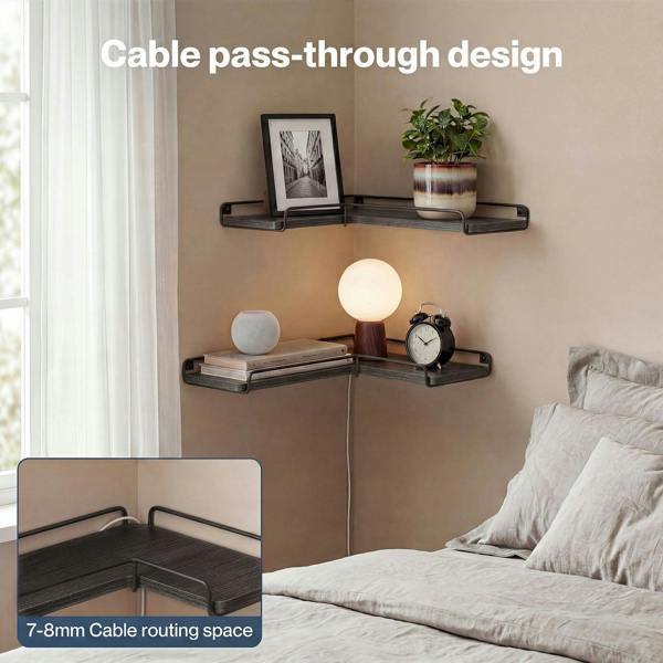 Levede Floating Shelves Set of 2 L-Shaped Corner Shelves Wall Mounted Black