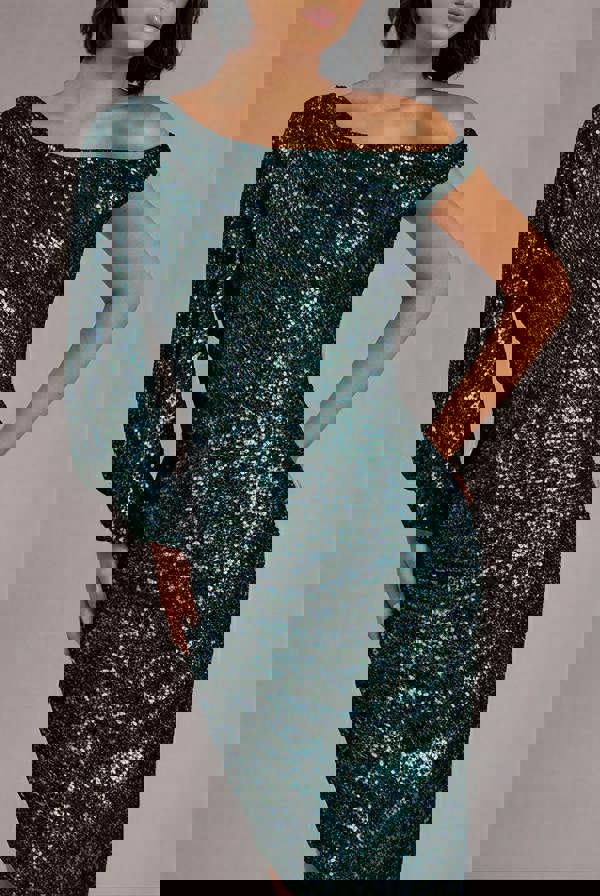 One Shoulder Asymmetric Midi Dress - Emerald Green DR3702