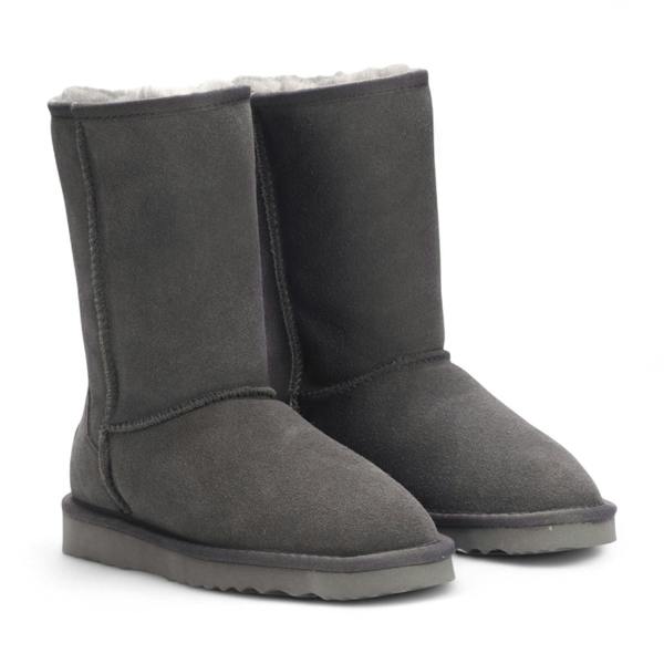 Infinity Leather Women's Genuine Sheepskin Grey Suede Slip-On Ankle Winter Boots - Dusk