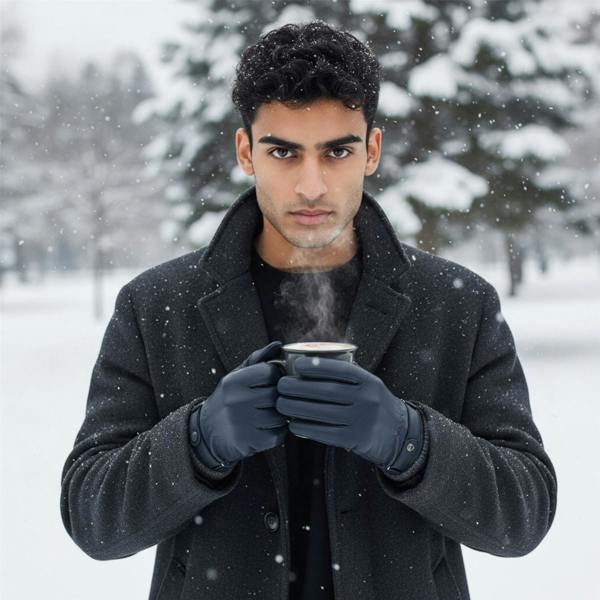 Infinity Leather Men’s Italian Leather Warm Wool Lining Winter Knit Rib Gloves - M-LGV-105