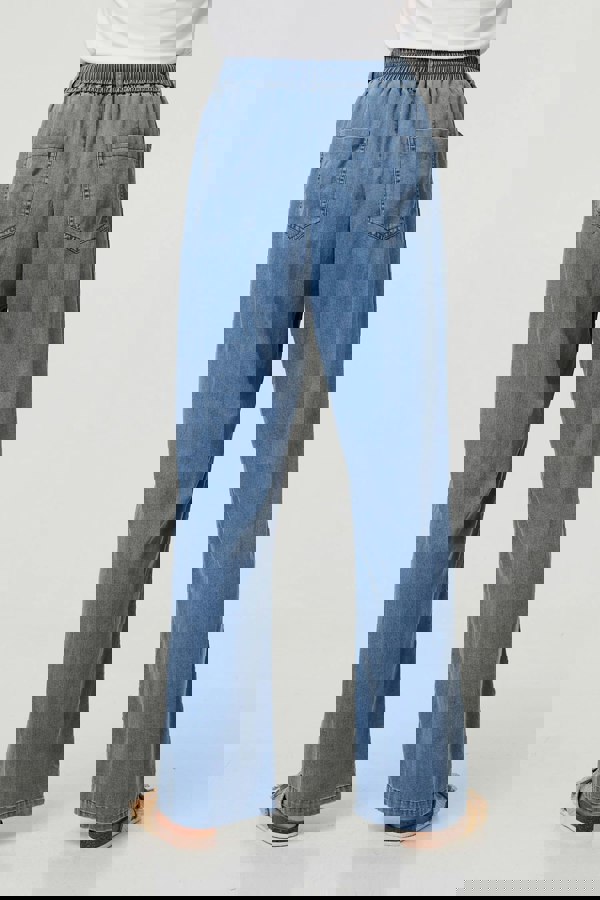 Blue | Denim Elasticated Waist Crop Trousers
