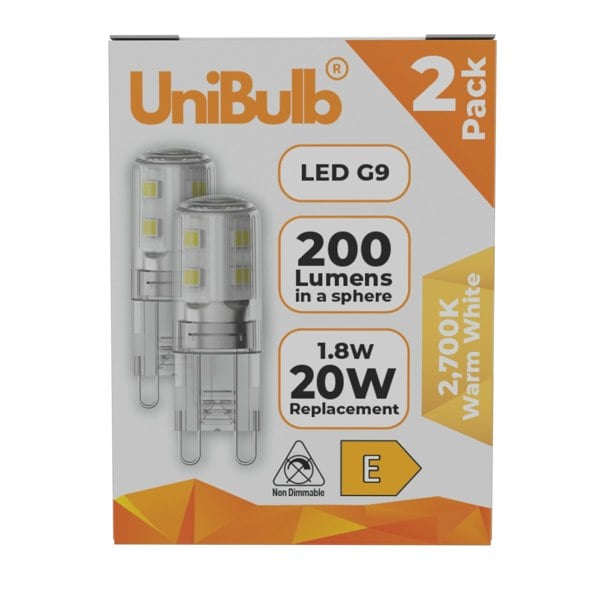 UniBulb LED G9 200lm 1.8W 2700K (Warm White) Light Bulb - Pack of 2